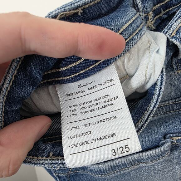 Kancan Medium Wash Distressed Raw Hem High Rise Sian Flare Jeans Size 25 - Picture 4 of 7